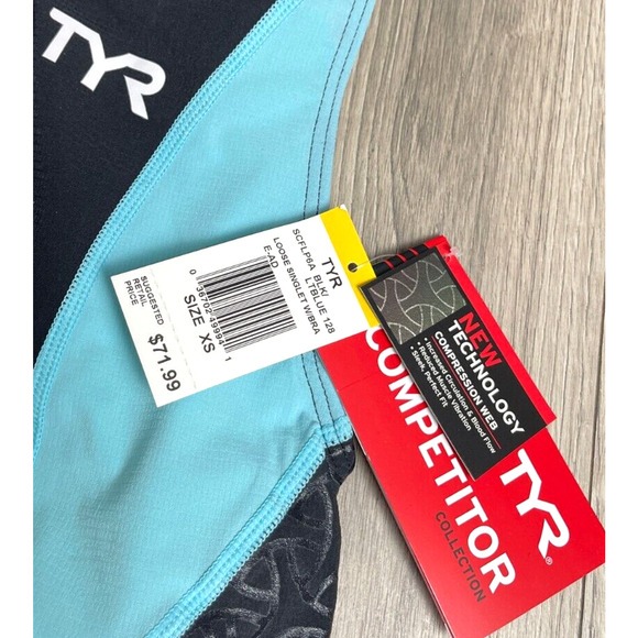 TYR Competitor Womens LOOSE Tri Singlet w/ Bra Top Black Light Blue Sz XS - $72 - Picture 4 of 6